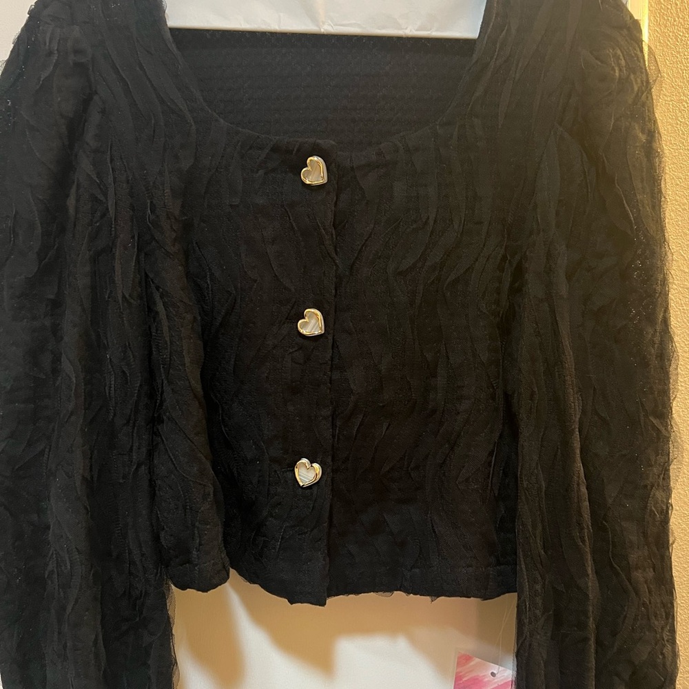 Chicwish black cropped sweater w/ heart buttons